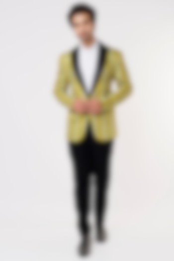 Yellow Italian Printed Tuxedo Set by CP SINGH