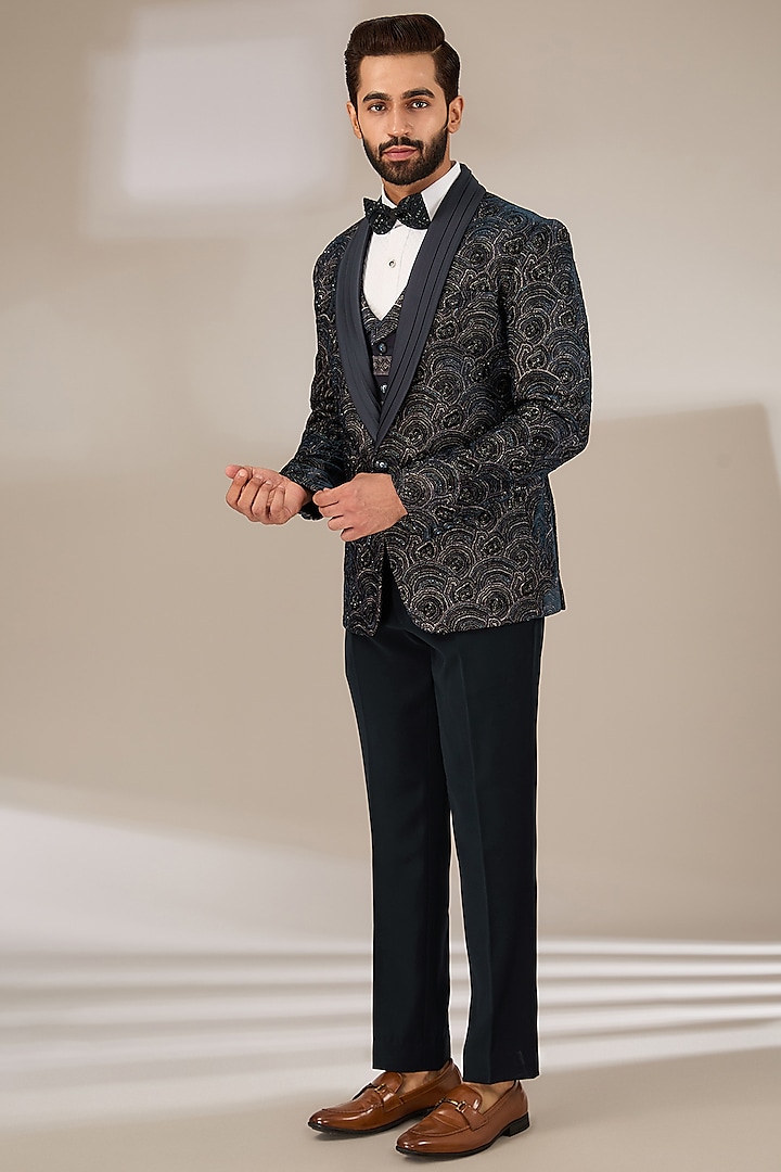 Black Italian Velvet Handwork Tuxedo Set by CP SINGH