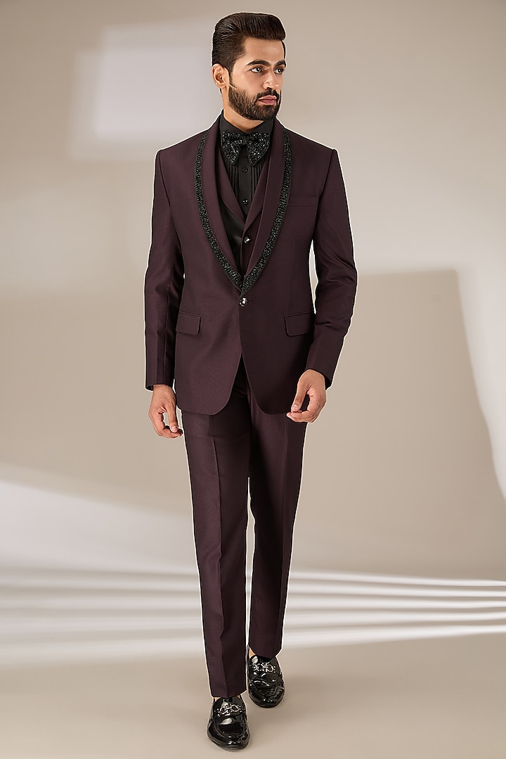 Wine Poly Viscose Tuxedo Set by CP SINGH