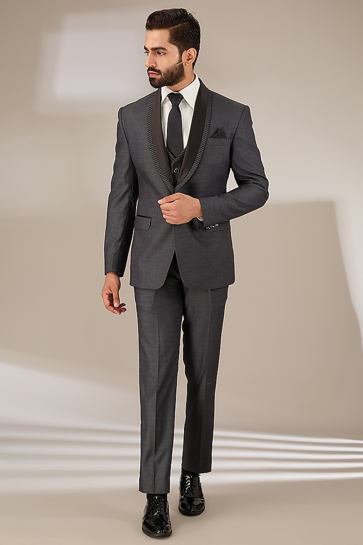 Grey Poly Viscose Tuxedo Set by CP SINGH