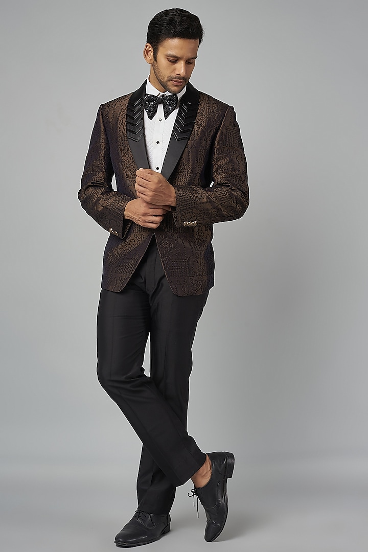 Brown Italian Fabric Tuxedo Set by CP SINGH