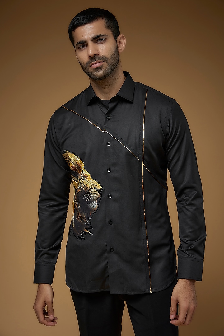 Black Italian Fabric Printed Shirt by CP SINGH