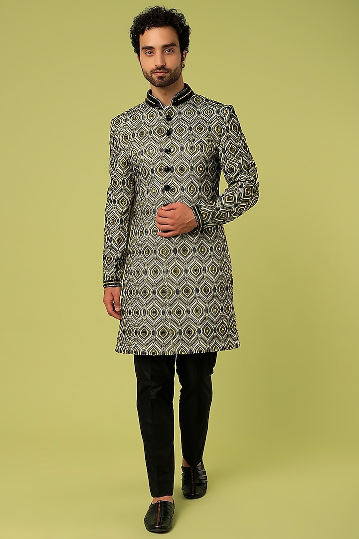 Black Indo Western Set With Print by C P SINGH