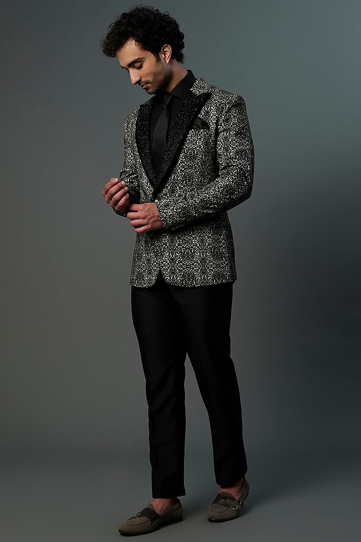 Black & Grey Italian Stretch Tuxedo Set by CP SINGH