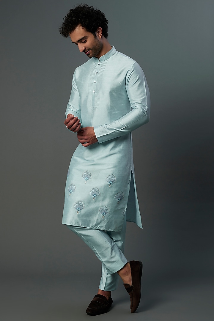 Sky Blue Linen Indo-Western Jacket Set Design by SEVENDC MEN at Pernia's  Pop Up Shop 2024