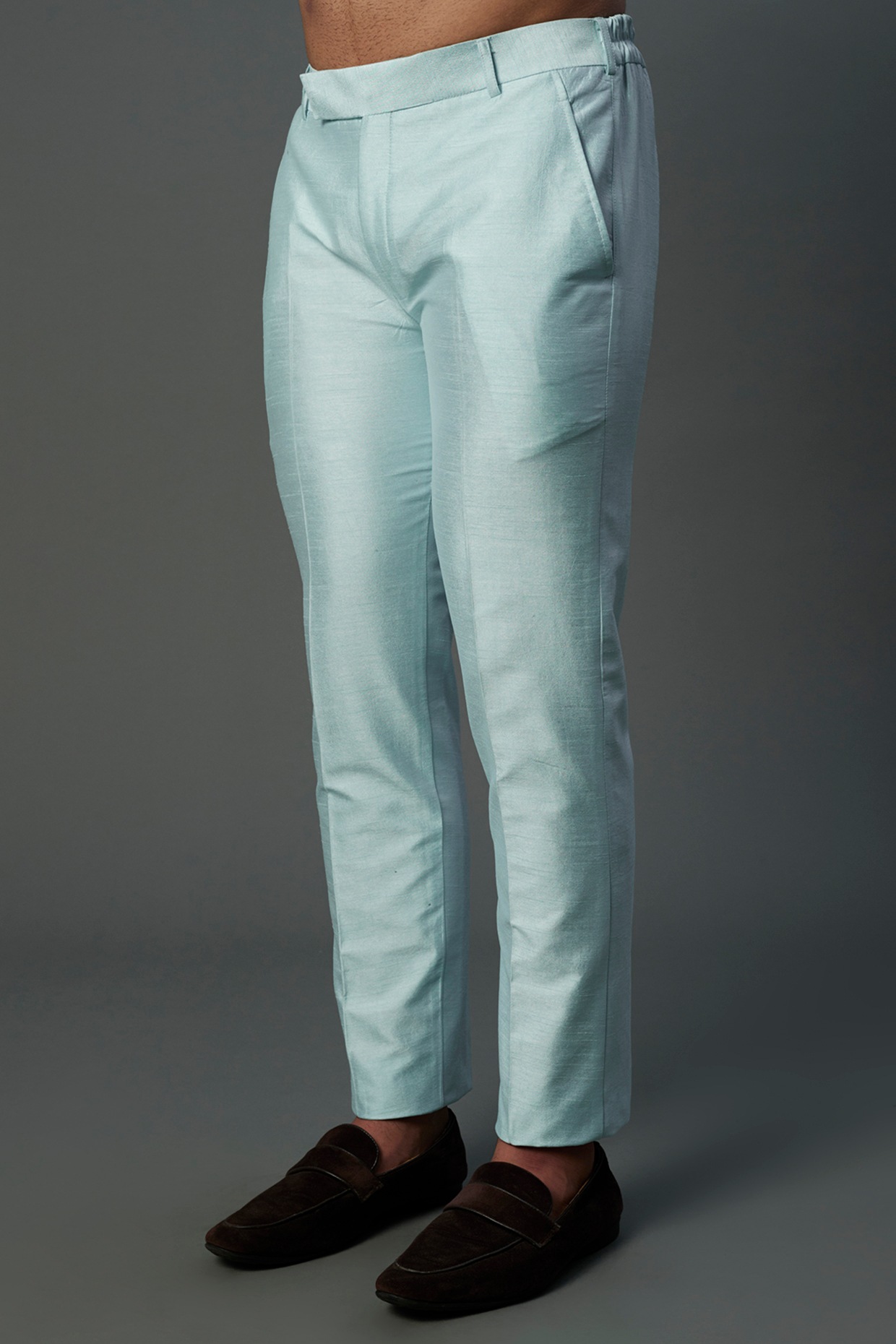 Buy JB Studio Mens Sky Blue Solid Slim Fit Formal Trouser online