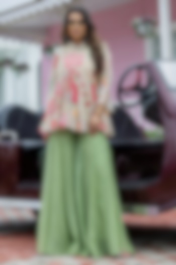 Green Mul Chanderi Palazzo Set by Creole at Pernia's Pop Up Shop