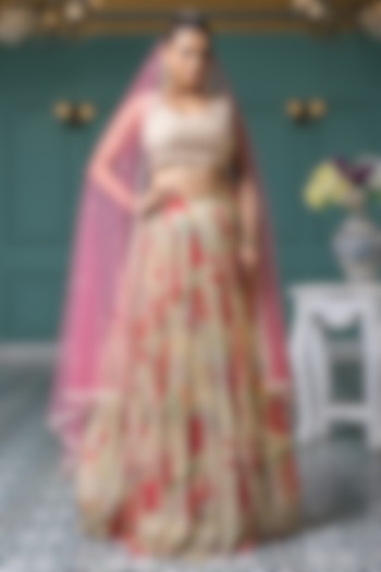 Beige Chinon Printed Wedding Lehenga Set by Creole at Pernia's Pop Up Shop