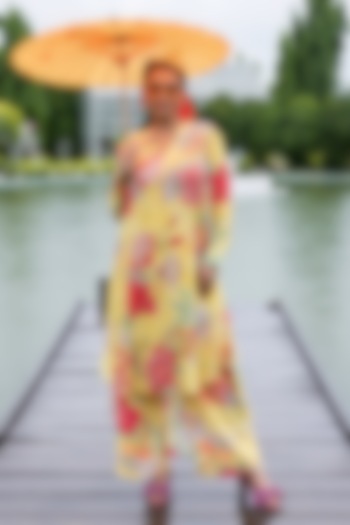 Bright Yellow Natural Crepe Floral Printed Kurta Set by Creole at Pernia's Pop Up Shop