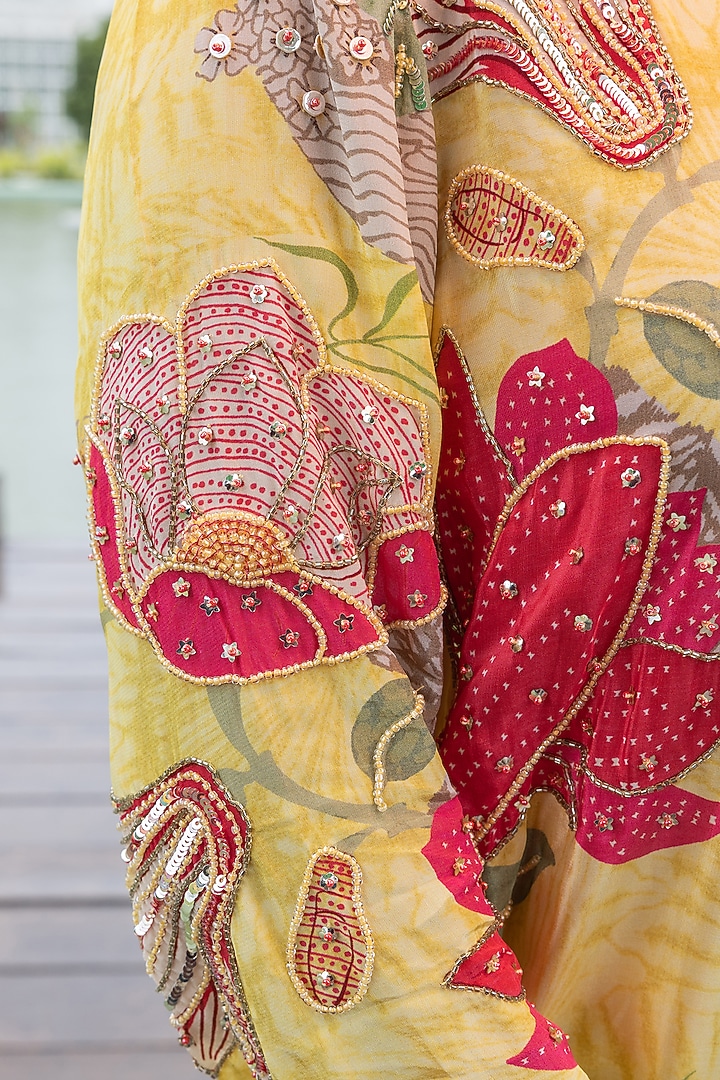 Bright Yellow Natural Crepe Floral Printed Kurta Set by Creole at Pernia's Pop Up Shop
