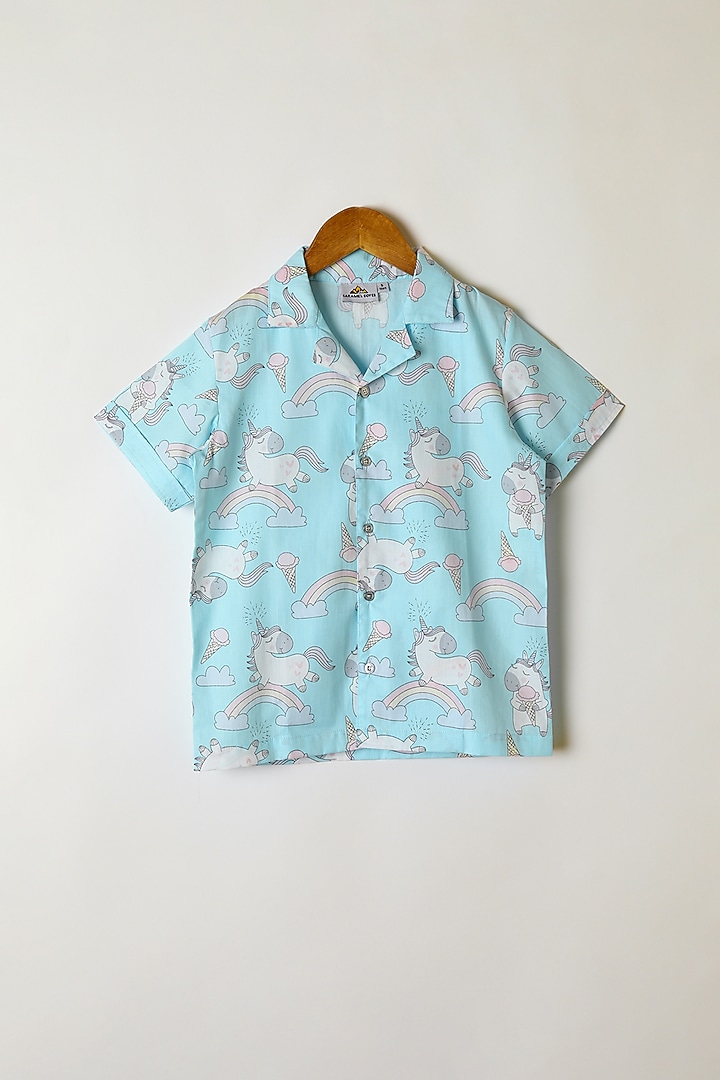 Blue Unicorn Printed Shirt & Pants by Caramel Coves at Pernia's Pop Up Shop