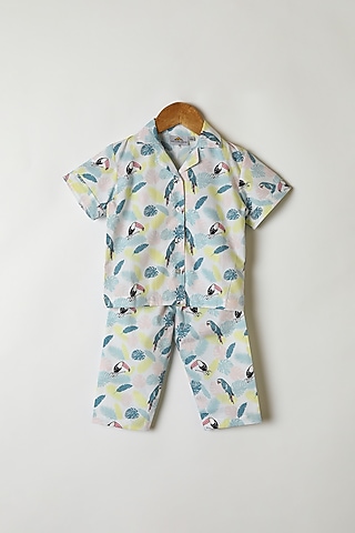 Blue Printed Shirt With Pants by Caramel Coves