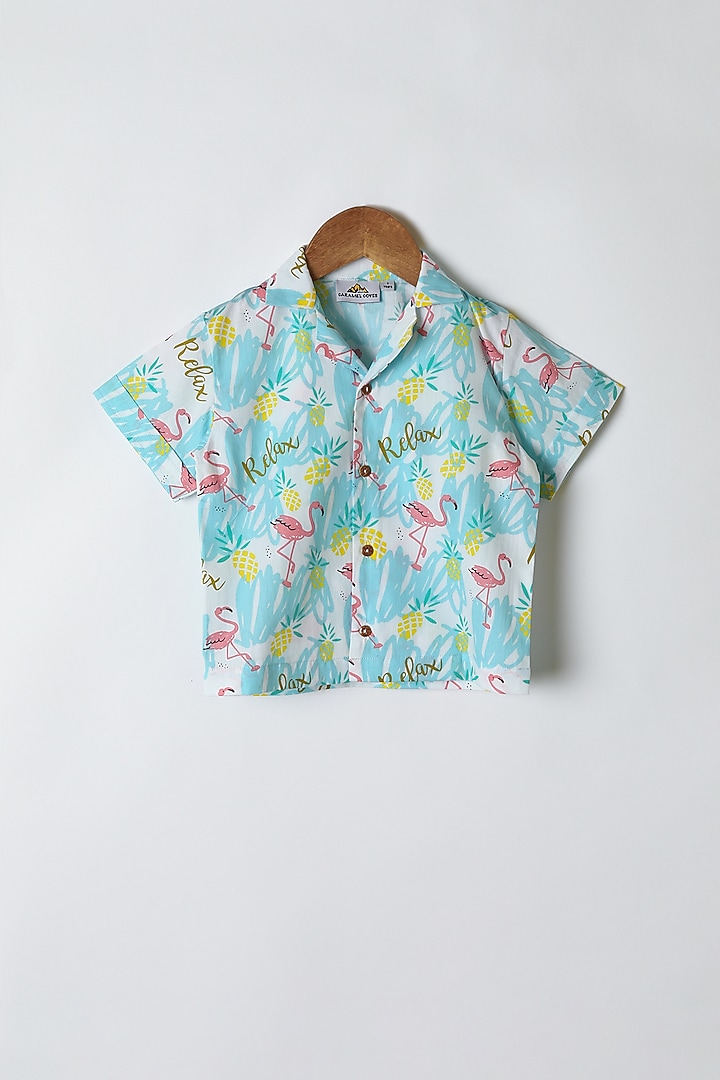 Blue Flamingo Printed Shirt & Pants by Caramel Coves at Pernia's Pop Up Shop