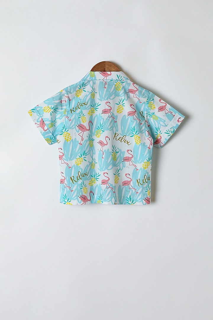 Blue Flamingo Printed Shirt & Pants by Caramel Coves at Pernia's Pop Up Shop