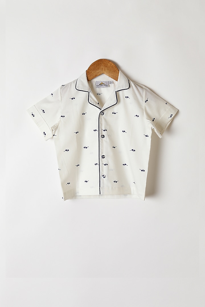 White Specs Printed Shirt & Pants by Caramel Coves at Pernia's Pop Up Shop
