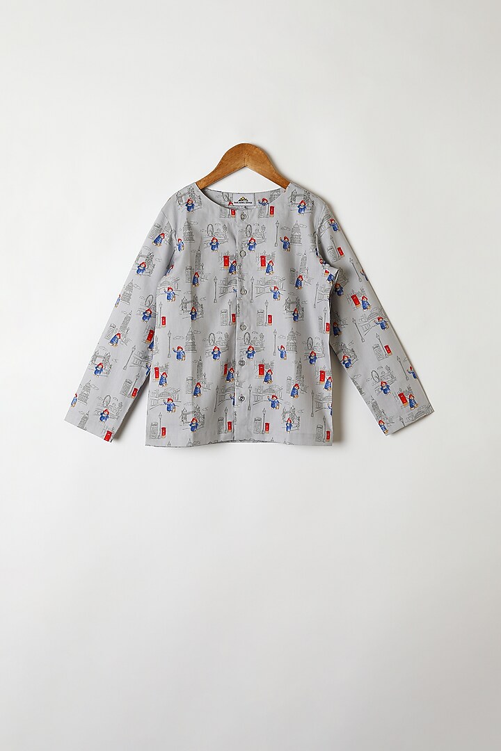 Grey Printed Shirt & Pants by Caramel Coves at Pernia's Pop Up Shop