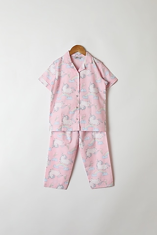 Pink Unicorn Printed Shirt & Pants by Caramel Coves