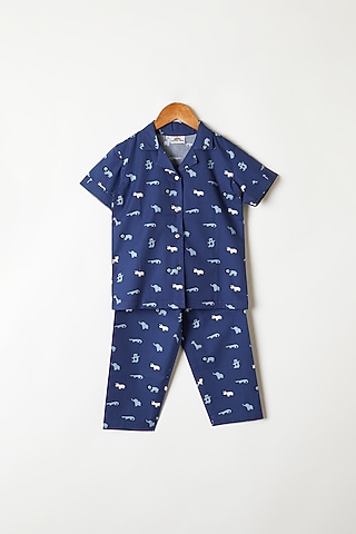 Navy Blue Printed Shirt & Pants by Caramel Coves