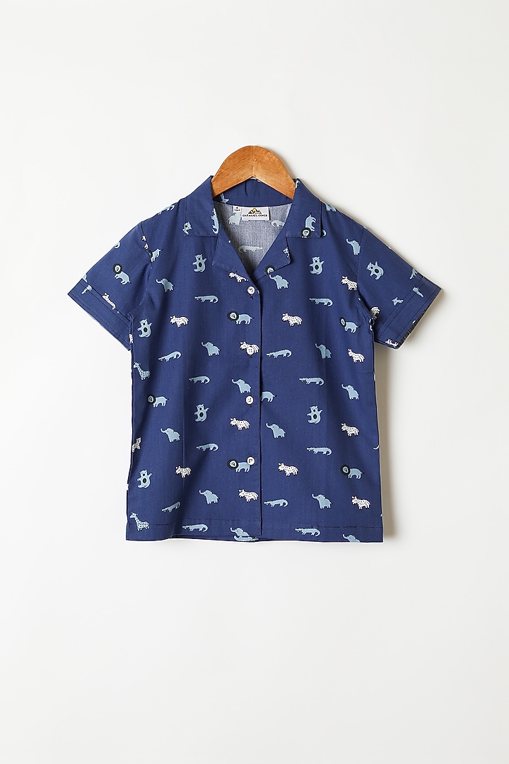 Navy Blue Printed Shirt & Pants by Caramel Coves at Pernia's Pop Up Shop
