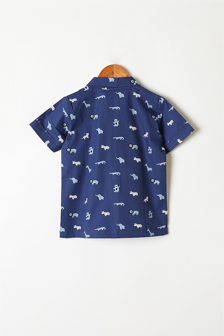Navy Blue Printed Shirt & Pants by Caramel Coves at Pernia's Pop Up Shop