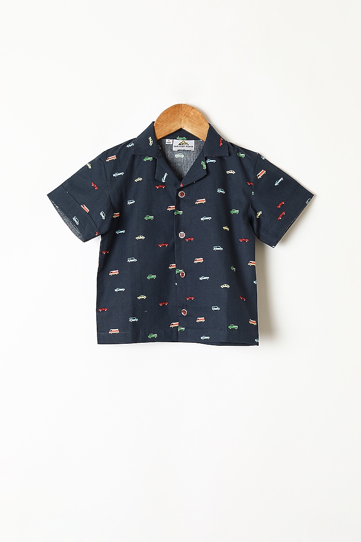 Navy Blue Cars Printed Shirt & Pants by Caramel Coves at Pernia's Pop Up Shop