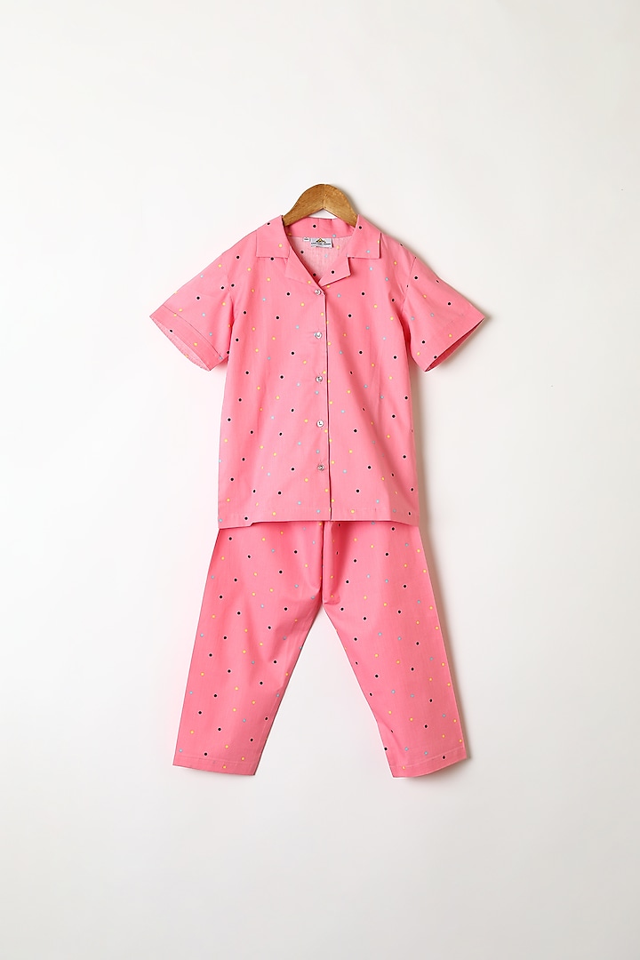 Pink Polka Dots Printed Shirt & Pants by Caramel Coves