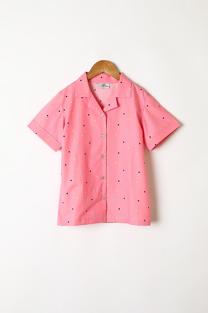 Pink Polka Dots Printed Shirt & Pants by Caramel Coves at Pernia's Pop Up Shop