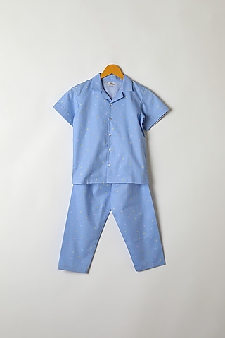 Blue Polka Dots Printed Shirt & Pants by Caramel Coves