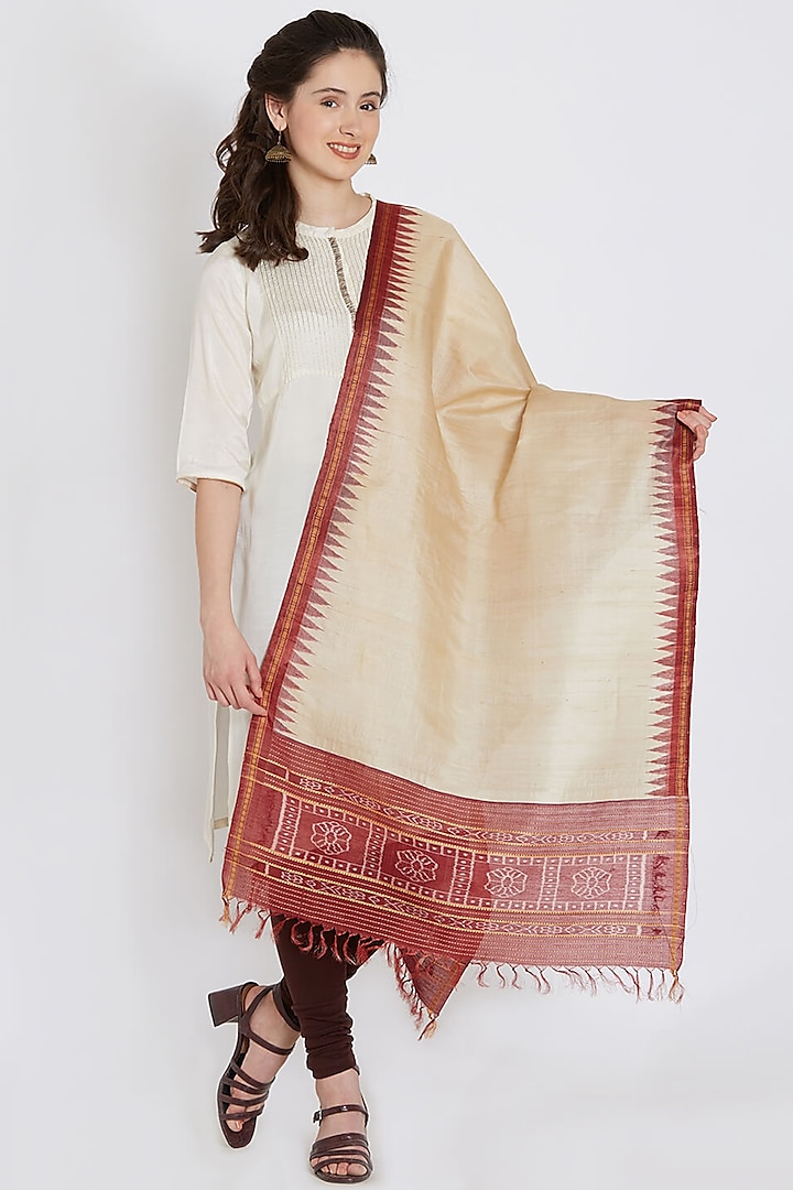 Beige Ikat Printed Stole by Crafts Collection