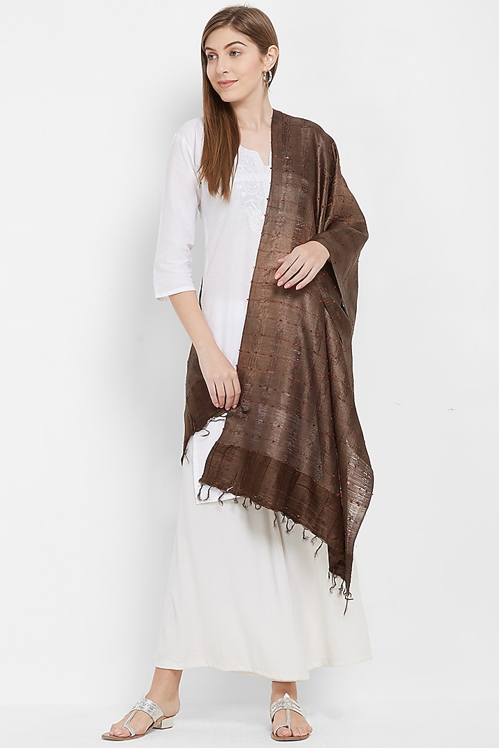 Brown Ikat Printed Stole by Crafts Collection