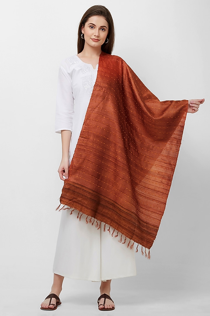 Rust Ikat Printed Stole by Crafts Collection at Pernia's Pop Up Shop