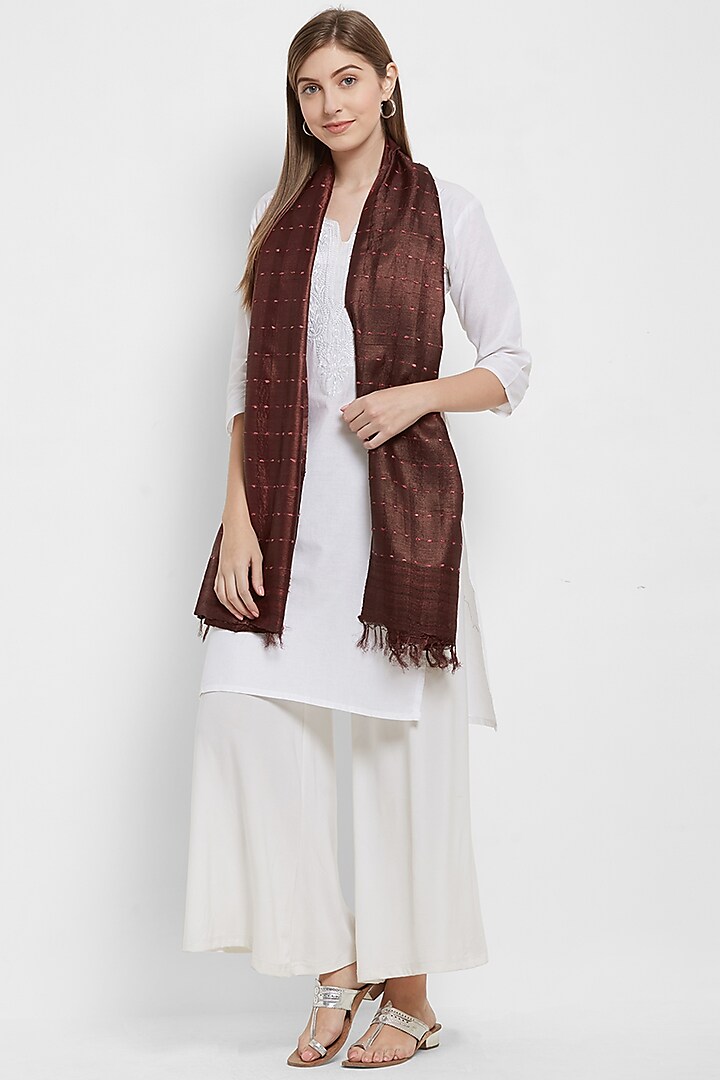 Maroon Ikat Printed Stole by Crafts Collection