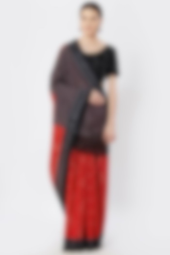 Red & Black Ikat Printed Festive Saree by Crafts Collection at Pernia's Pop Up Shop