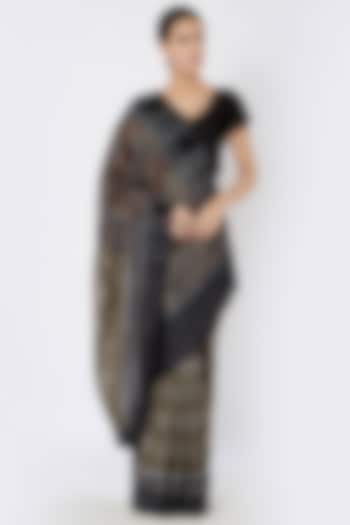 Grey & Black Sambalpuri Pala Ikat Printed Saree by Crafts Collection