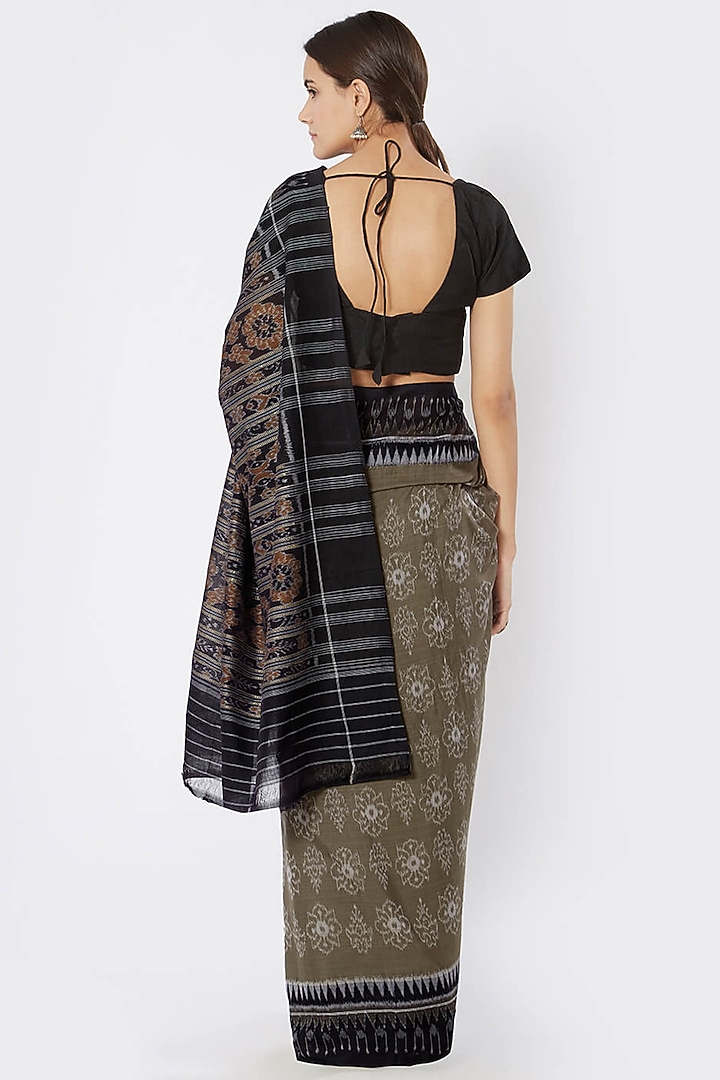Grey & Black Sambalpuri Pala Ikat Printed Festive Saree by Crafts Collection at Pernia's Pop Up Shop