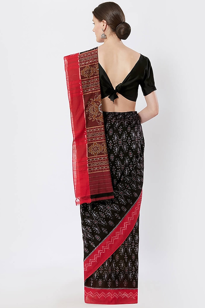 Black & Red Cotton Ikat Printed Festive Saree by Crafts Collection at Pernia's Pop Up Shop