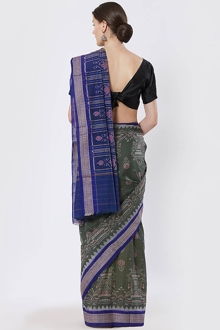 Green & Purple Ikat Printed Sambalpuri Pala Festive Saree by Crafts Collection at Pernia's Pop Up Shop