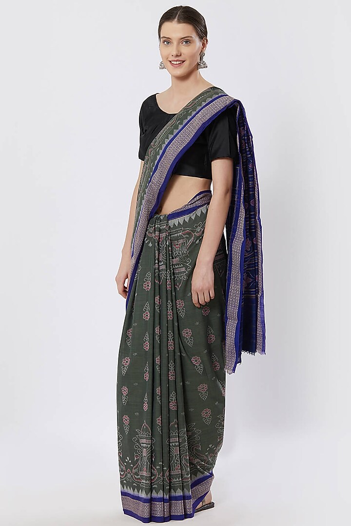 Green & Purple Ikat Printed Sambalpuri Pala Festive Saree by Crafts Collection at Pernia's Pop Up Shop