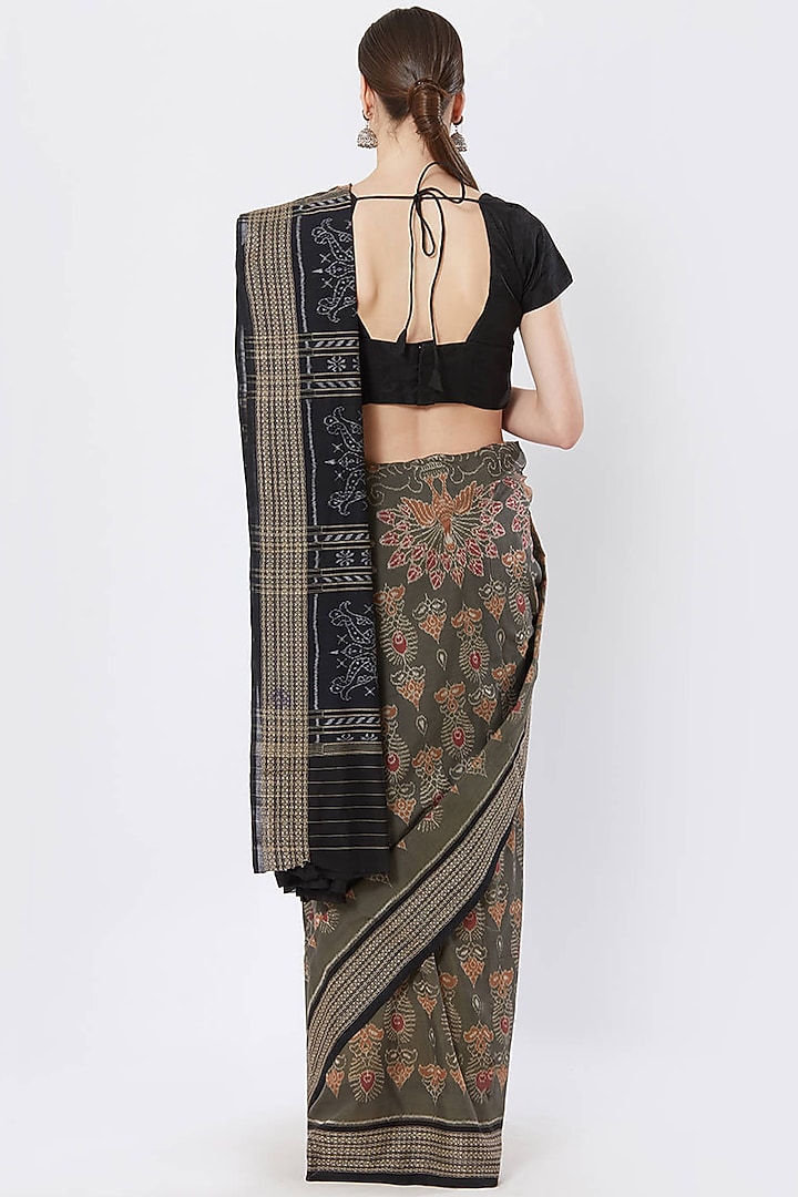 Olive Green Ikat Printed Handloom Festive Saree by Crafts Collection at Pernia's Pop Up Shop