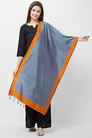 Grey & Orange Silk Stole by Crafts Collection