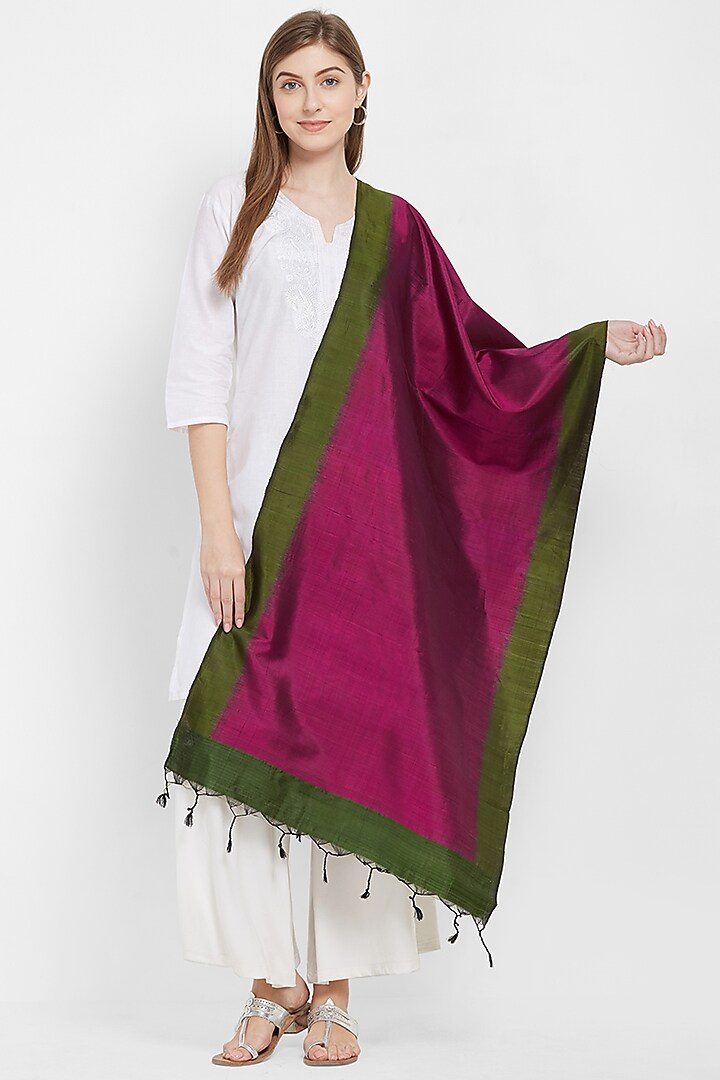 Purple & Green Silk Stole by Crafts Collection