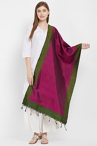 Purple & Green Silk Stole by Crafts Collection