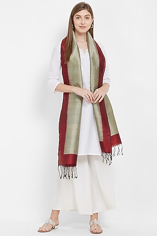 Red & Grey Silk Stole by Crafts Collection