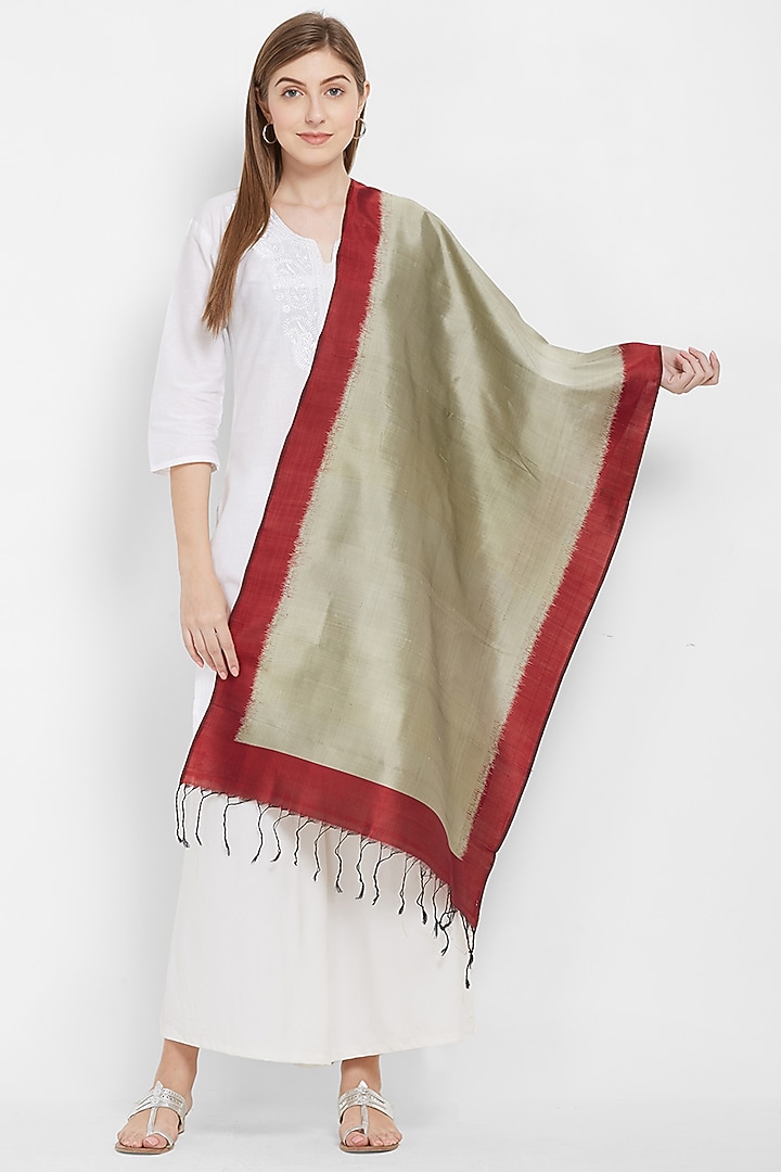 Red & Grey Silk Stole by Crafts Collection at Pernia's Pop Up Shop