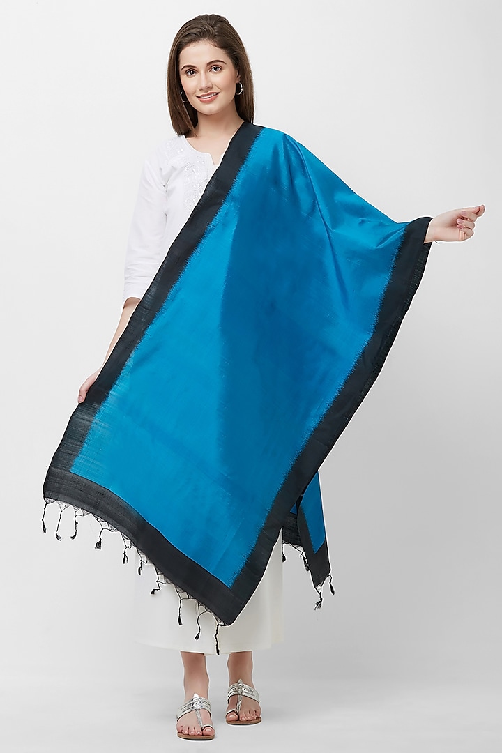 Blue & Black Pure Silk Stole by Crafts Collection