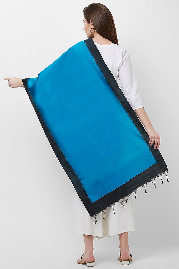 Blue & Black Pure Silk Stole by Crafts Collection at Pernia's Pop Up Shop