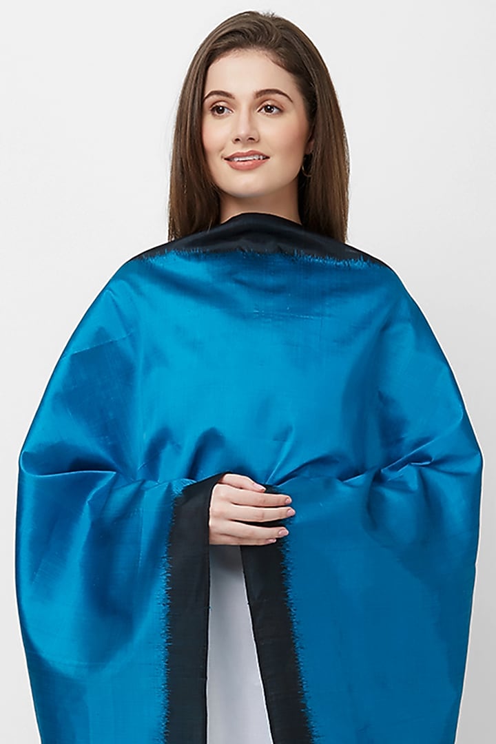 Blue & Black Pure Silk Stole by Crafts Collection at Pernia's Pop Up Shop