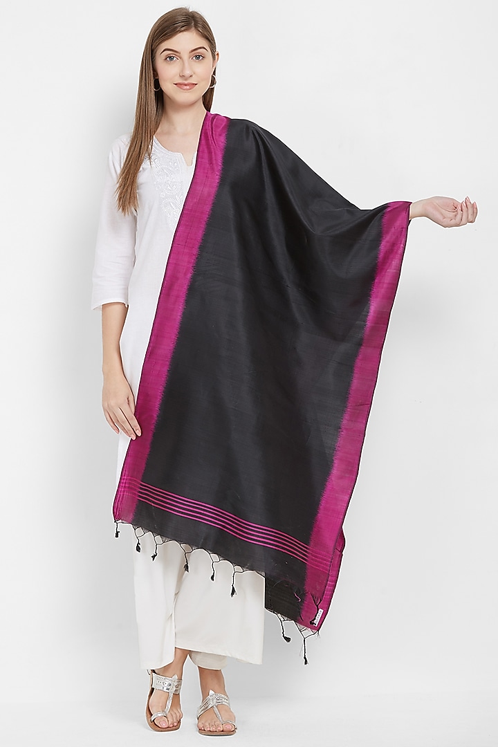 Black & Pink Silk Stole by Crafts Collection