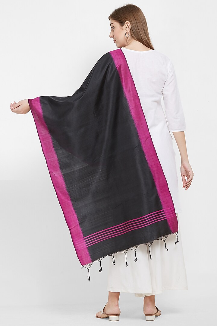 Black & Pink Silk Stole by Crafts Collection at Pernia's Pop Up Shop