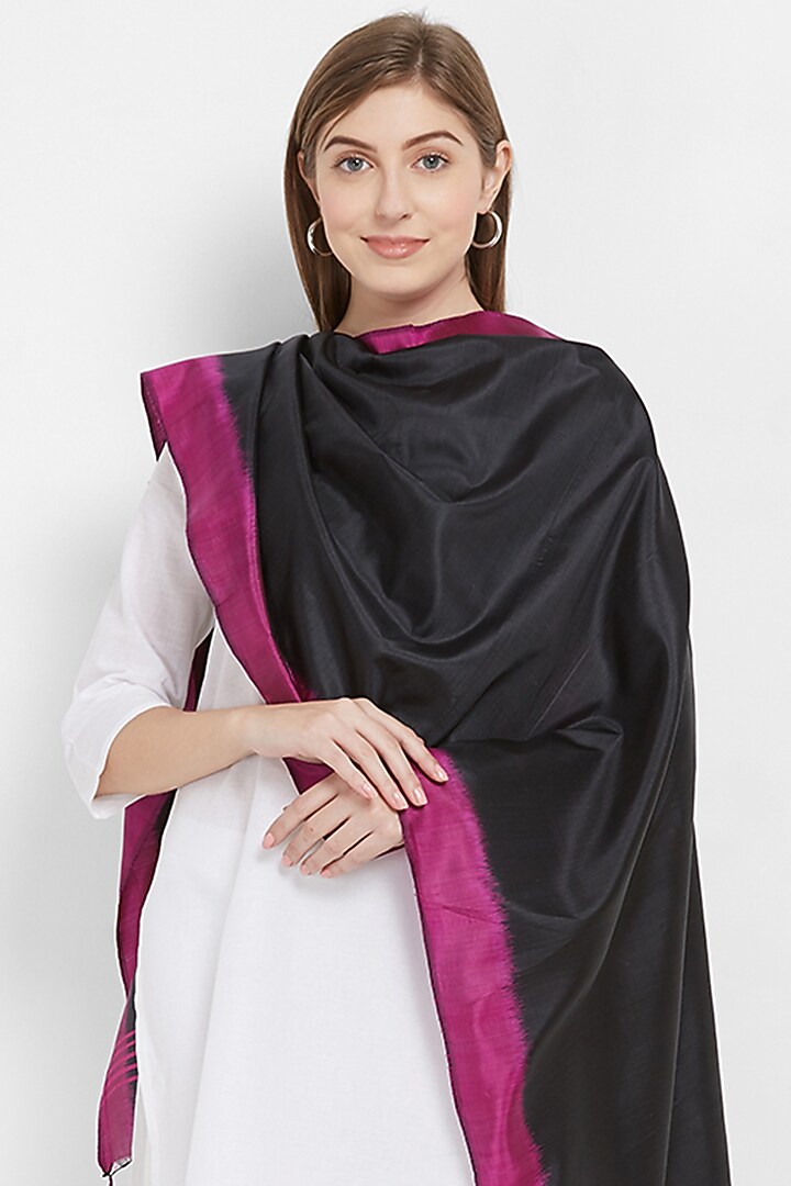 Black & Pink Silk Stole by Crafts Collection at Pernia's Pop Up Shop